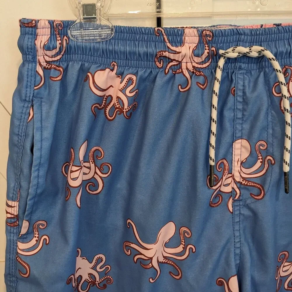 Spicy Tuna Octopus Swim Trunks Blue Mens L Beachcore Tropical Graphic Shorts